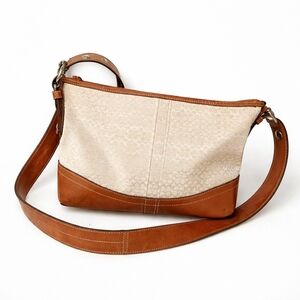 Coach Beige Signature Canvas and Tan Leather Crossbody